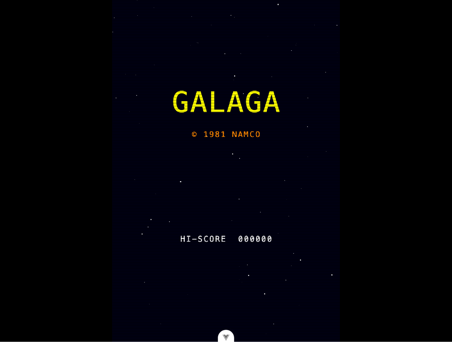 A generated Galaga-style splash screen with a Namco copyright notice.